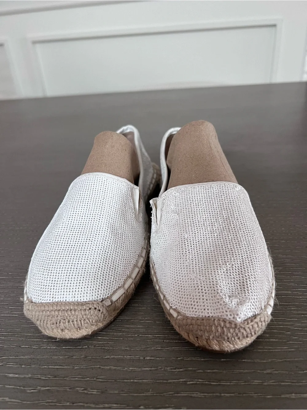 White Woven sequin Espadrille Slip-On Shoes